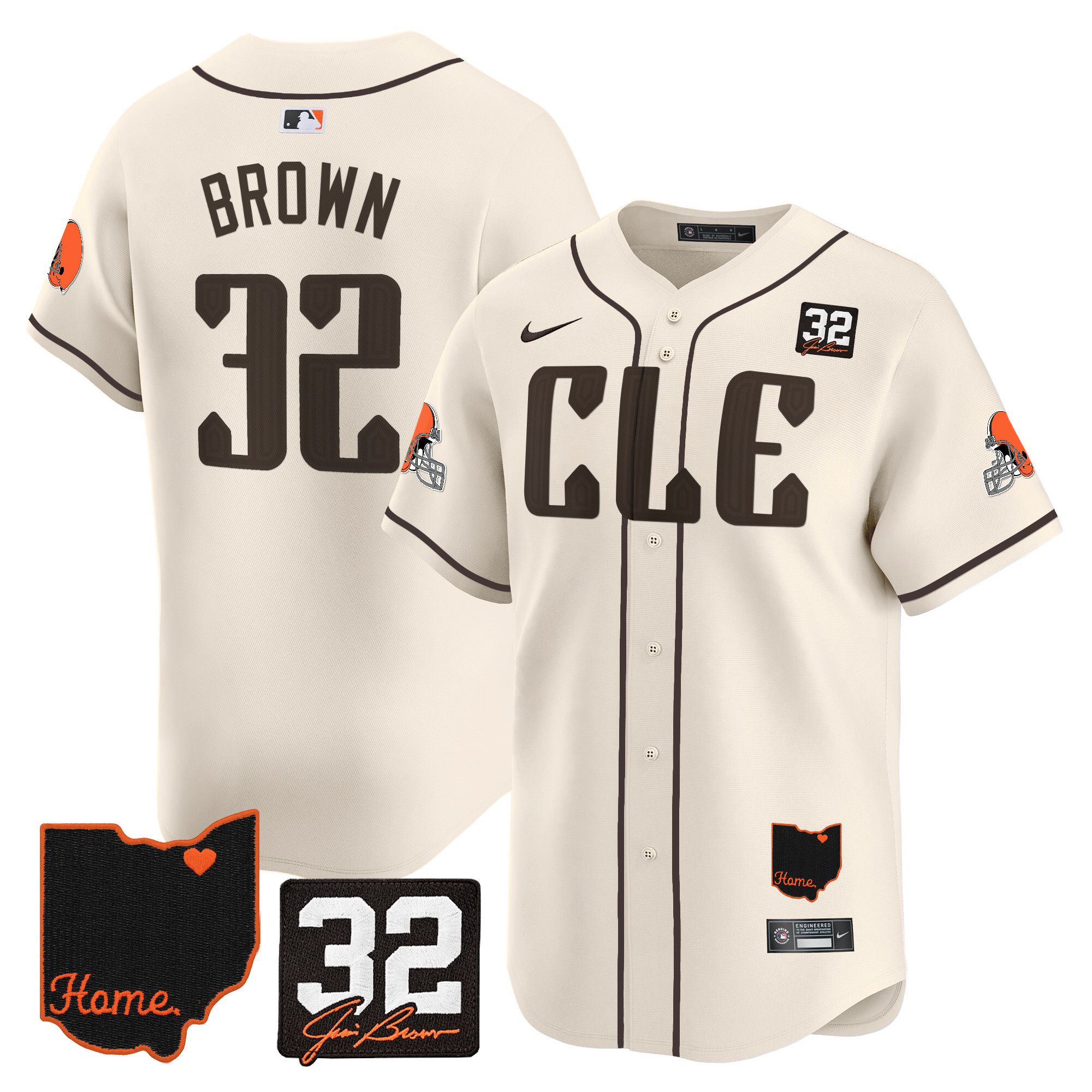 Men Cleveland Browns 32 Brown Cream Home Patch Vapor Premier Limited 2024 Nike NFL Jersey